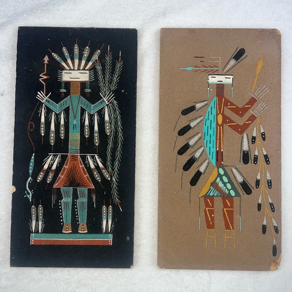 sand art Other - Navajo Yei East Male & Female Ceremonial Sand Paintings Signed Johnson